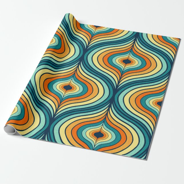 70’s Retro Pallet Ogee Shape Repeat Pattern Wrapping Paper (Unrolled)