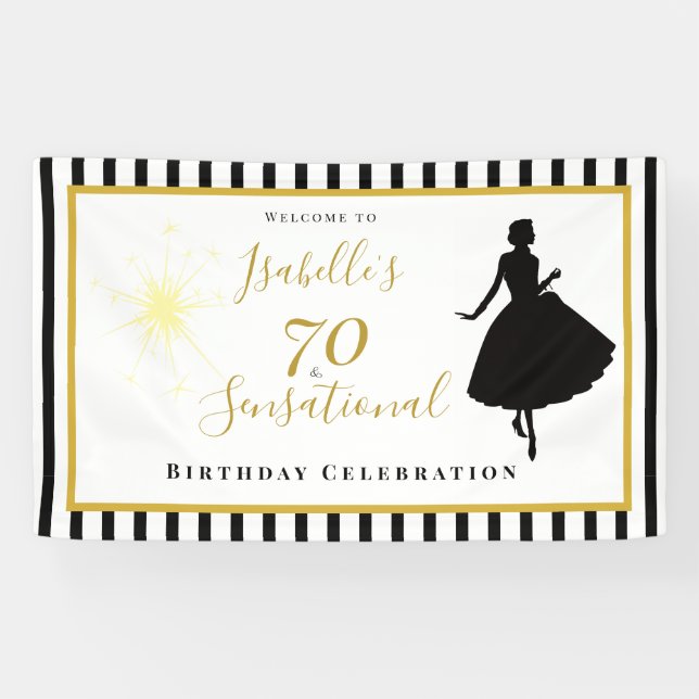 70 & Sensational Birthday Banner Black & Gold (Horizontal)