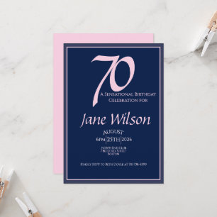 70 & Sensational Navy and Pink Birthday  Invitation
