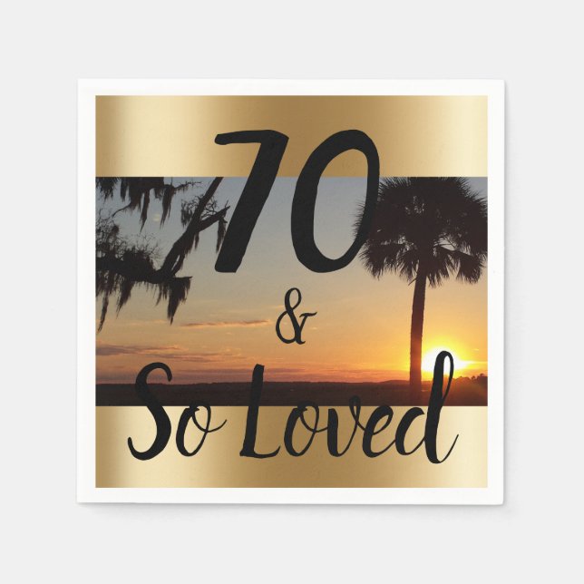 70 & So Loved Sunset Palm Birthday Napkins (Front)