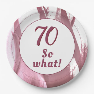 70 so What Burgundy Tulip 70th Birthday Floral Paper Plate
