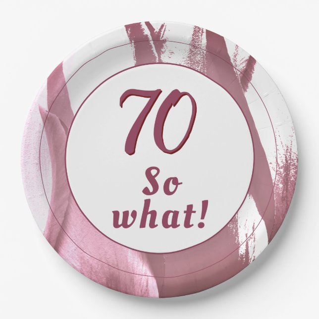70 so What Burgundy Tulip 70th Birthday Floral Paper Plate (Front)