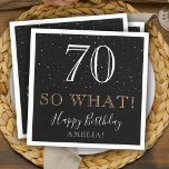 70 So what Funny Black Elegant 70th Birthday Napkin<br><div class="desc">70 So what Funny Quote Elegant 70th Birthday Napkin. The inspirational and funny quote 70 so what is in modern white and golden colours on a black background. Make your own 70th birthday party paper napkin for her or for him. Personalise with your name and age number. Great for a...</div>