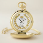 70 So what Funny Laurel Wreath Crown 70th Birthday Pocket Watch<br><div class="desc">70 So what Funny Laurel Wreath Crown 70th Birthday Pocket Watch. A funny quote I`m 70 so what in modern bold fonts. The design has a laurel wreath around the words and a crown above the custom name. Add your name. Perfect gift for a man with a sense of humour....</div>
