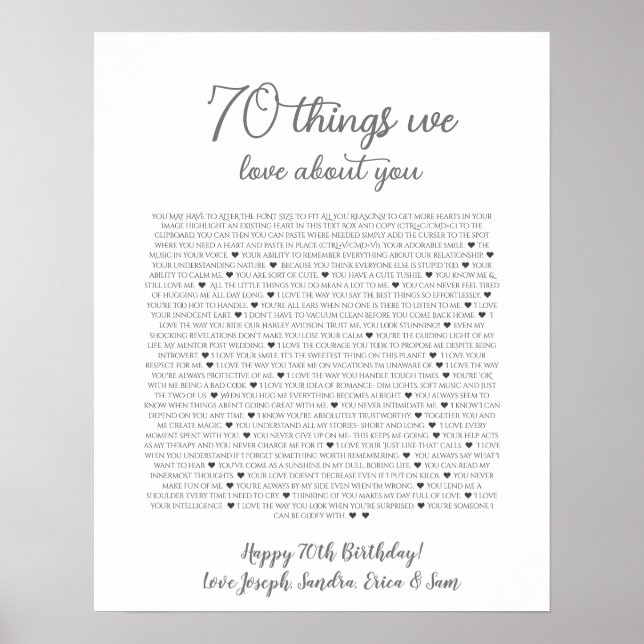 70 things we love about you poster (Front)