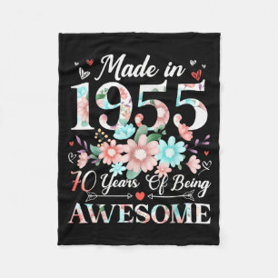70 Year Old Made In 1955 Floral 70th Birthday Wome Fleece Blanket