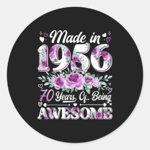70 year old made in 1956 floral 70th birthday wome classic round sticker