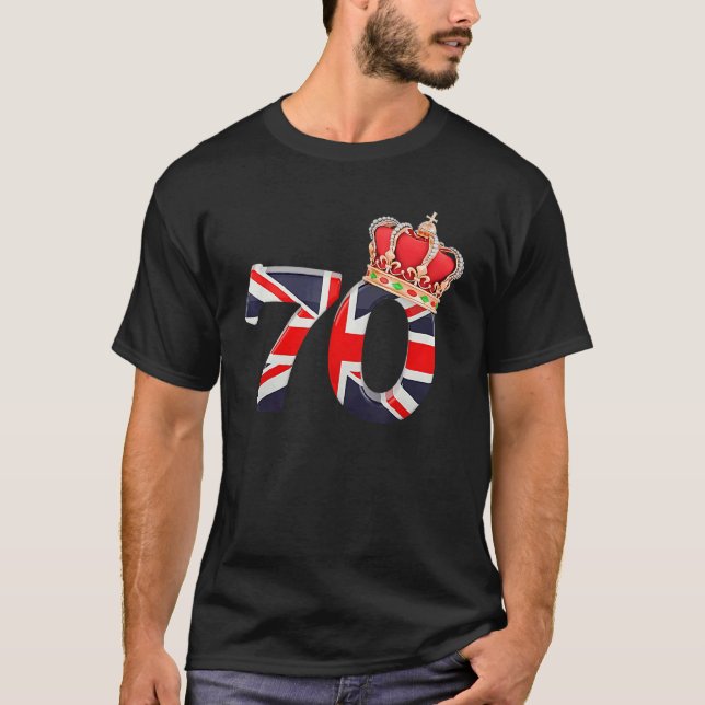 70 Years British Flag Crown The Queen Platinum Jub T-Shirt (Front)