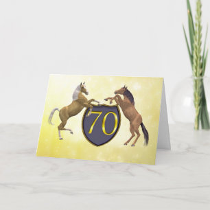 70 years old birthday card with rearing horses