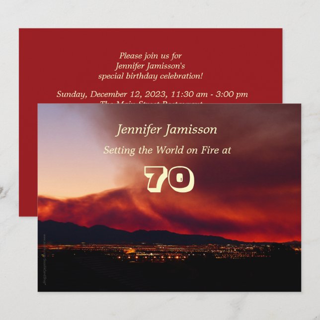 70 Years Old Birthday Party Invites World on Fire (Front/Back)