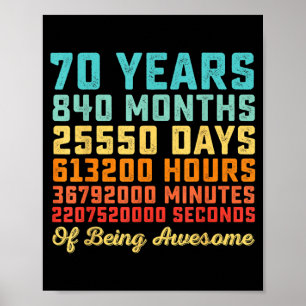70 Years Old Birthday Quote Funny 70th B-Day Math Poster