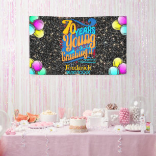 70 Years Young and Still Crushing It, Retro Bday Banner