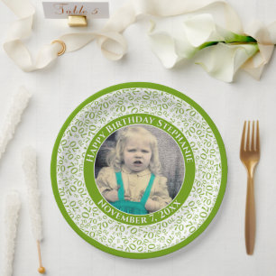 70 Your Photo Random Number Pattern Green/White Paper Plate