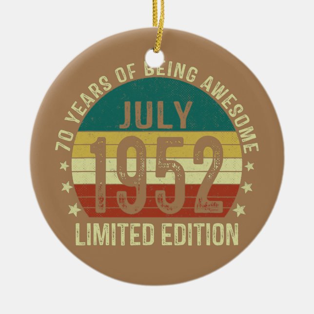 70 Yr Birthday July 1952 Limited Edition 70th Ceramic Tree Decoration (Front)