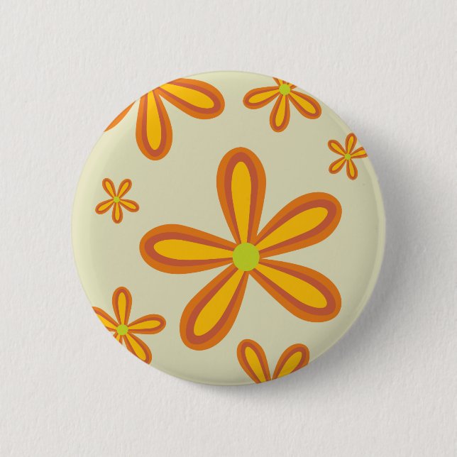 70ies retro orange flower pattern 6 cm round badge (Front)