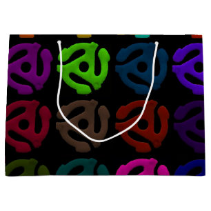 70s 45 Vinyl Plastic Insert Record Pattern Large Gift Bag