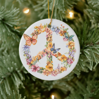 70s 60s Peace Sign Colorful Ceramic Tree Decoration