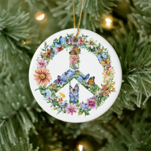 70s 60s Peace Sign Colorful Ceramic Tree Decoration