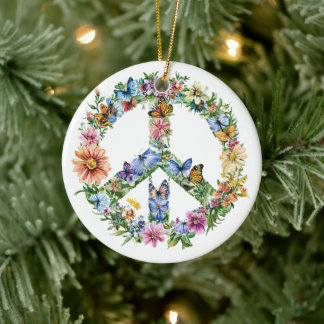 70s 60s Peace Sign Colorful Ceramic Tree Decoration