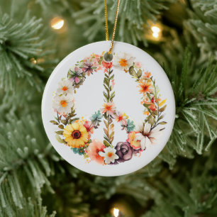 70s 60s Peace Sign Colorful Ceramic Tree Decoration