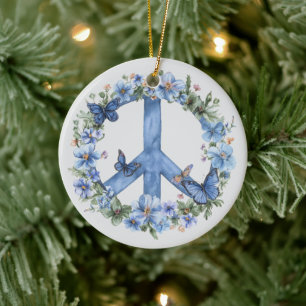 70s 60s Peace Sign Colorful Ceramic Tree Decoration