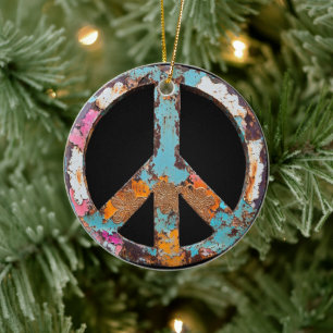 70s 60s Peace Sign Colorful Ceramic Tree Decoration
