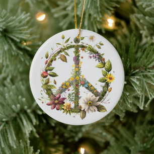 70s 60s Peace Sign Colorful Ceramic Tree Decoration