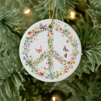 70s 60s Peace Sign Colorful Ceramic Tree Decoration