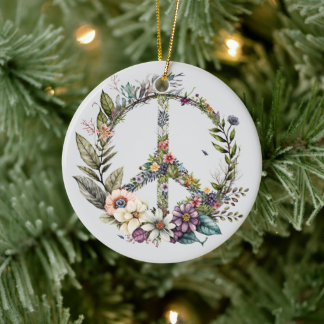 70s 60s Peace Sign Colorful Ceramic Tree Decoration