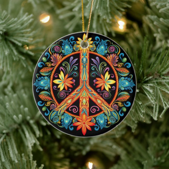 70s 60s Peace Sign Colourful Ceramic Tree Decoration (Tree)