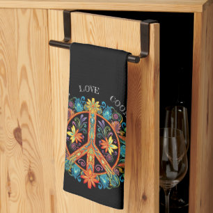 70s 60s Peace Sign Colourful Tea Towel