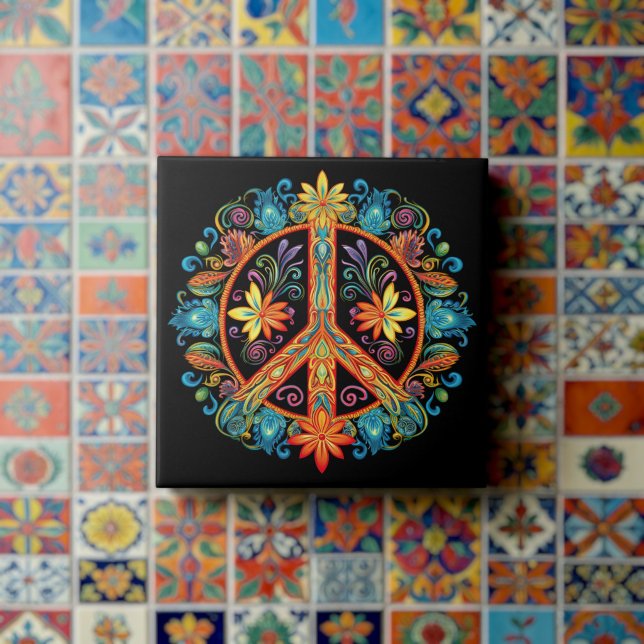 70s 60s Peace Sign Colourful Tile (Creator Uploaded)