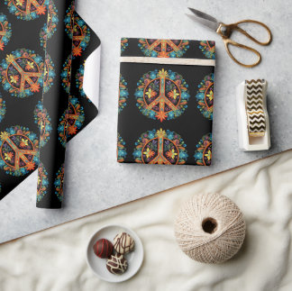 70s 60s Peace Sign Colourful Wrapping Paper