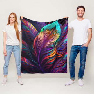 70s 60s Psychedelic Feathers Fleece Blanket