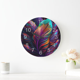70s 60s Psychedelic Feathers Large Clock