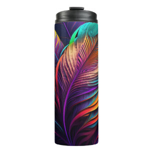 70s 60s Psychedelic Feathers  Thermal Tumbler