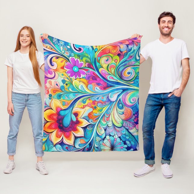 70s 60s Psychedelic Hippy Retro Hip Fleece Blanket (In Situ)