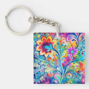 70s 60s Psychedelic Hippy Retro Hip Key Ring