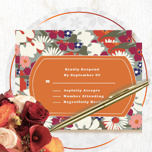 70's 80's Floral Orange Green Retro Wedding RSVP