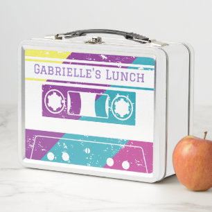 70s 80s Retro Cassette Tape Colourful Metal Lunch Box