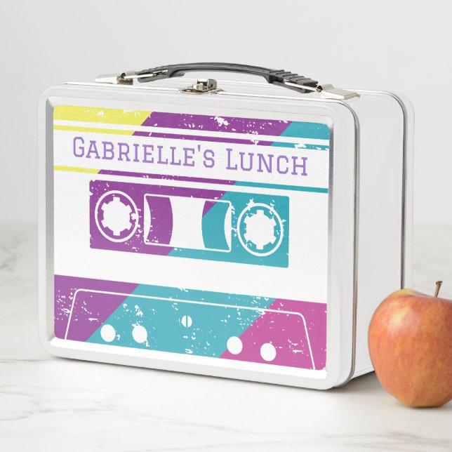 70s 80s Retro Cassette Tape Colourful Metal Lunch Box (In Situ)