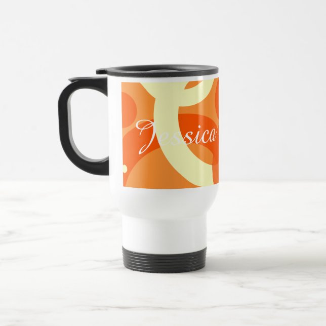 70s Aesthetic Orange Swirl Travel Mug (Left)