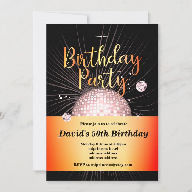 70's Birthday party, disco party Invitation (Front)