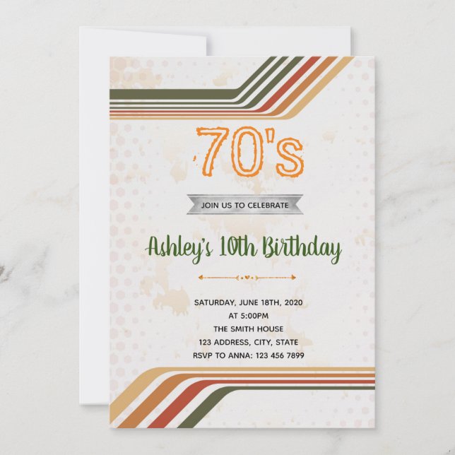 70s birthday theme invitation (Front)