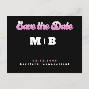 70's Black and Pink Wedding Save the Date Postcard