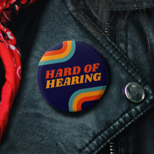  70s Blue Orange Retro Lines Hard of Hearing 3 Cm Round Badge