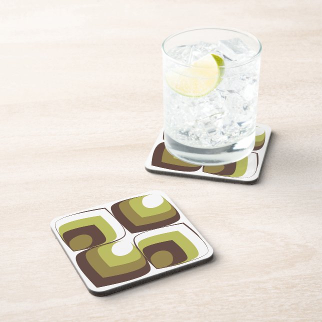 70s Bold Modern Retro Ogee Motif in Greens Coaster (Right Side)