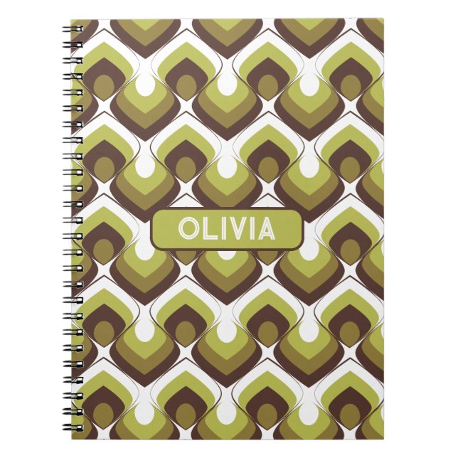 70s Bold Modern Retro Ogee Motif in Greens Notebook (Front)