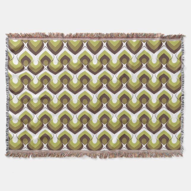 70s Bold Modern Retro Ogee Motif in Greens Throw Blanket (Front)