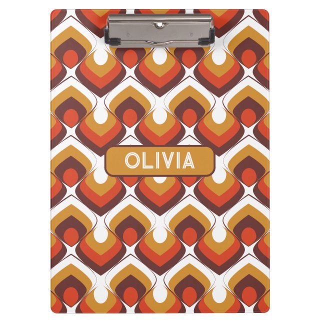 70s Bold Retro Modern Motif in Orange & Brown Clipboard (Front)